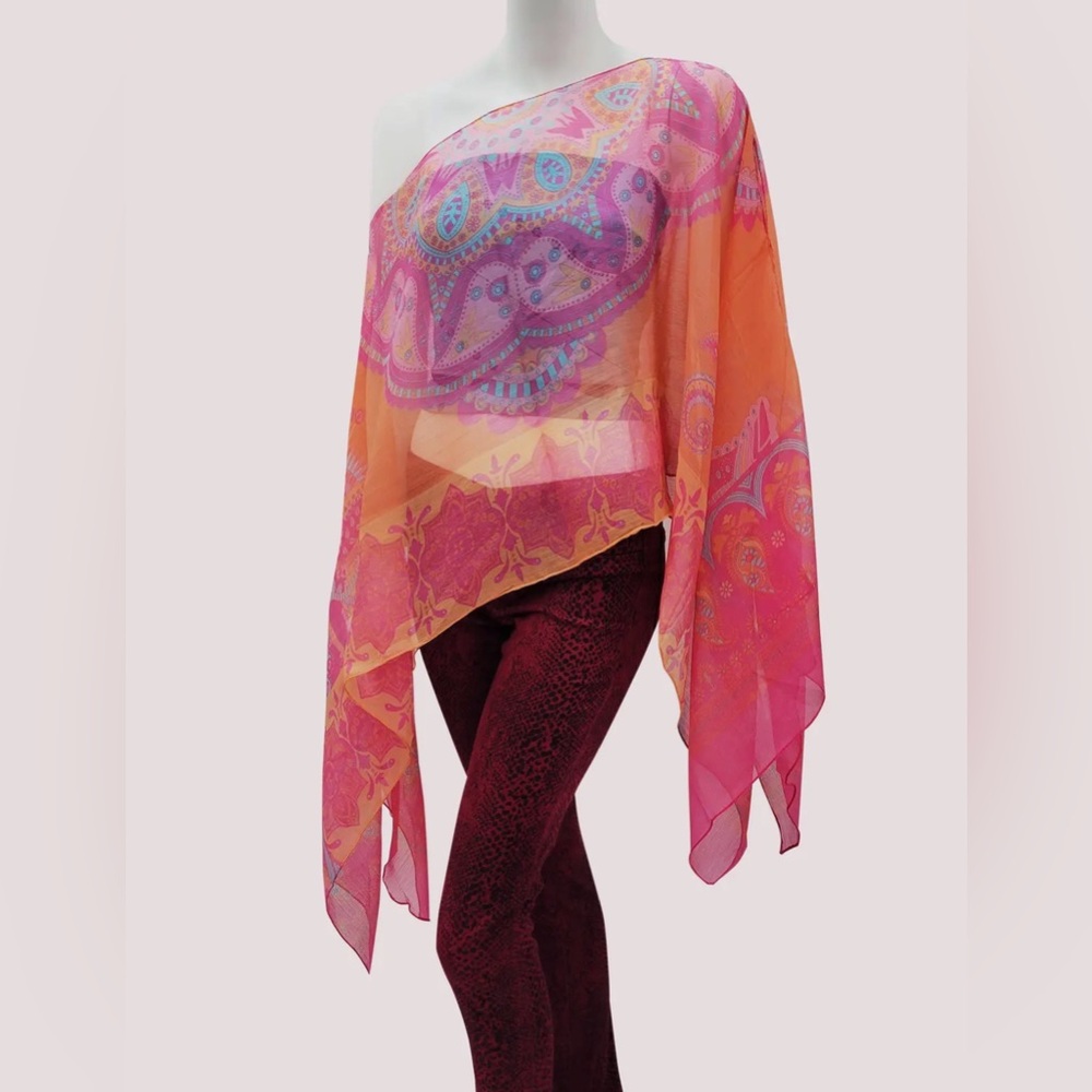 Raj Silk Sheer Boho Poncho Top